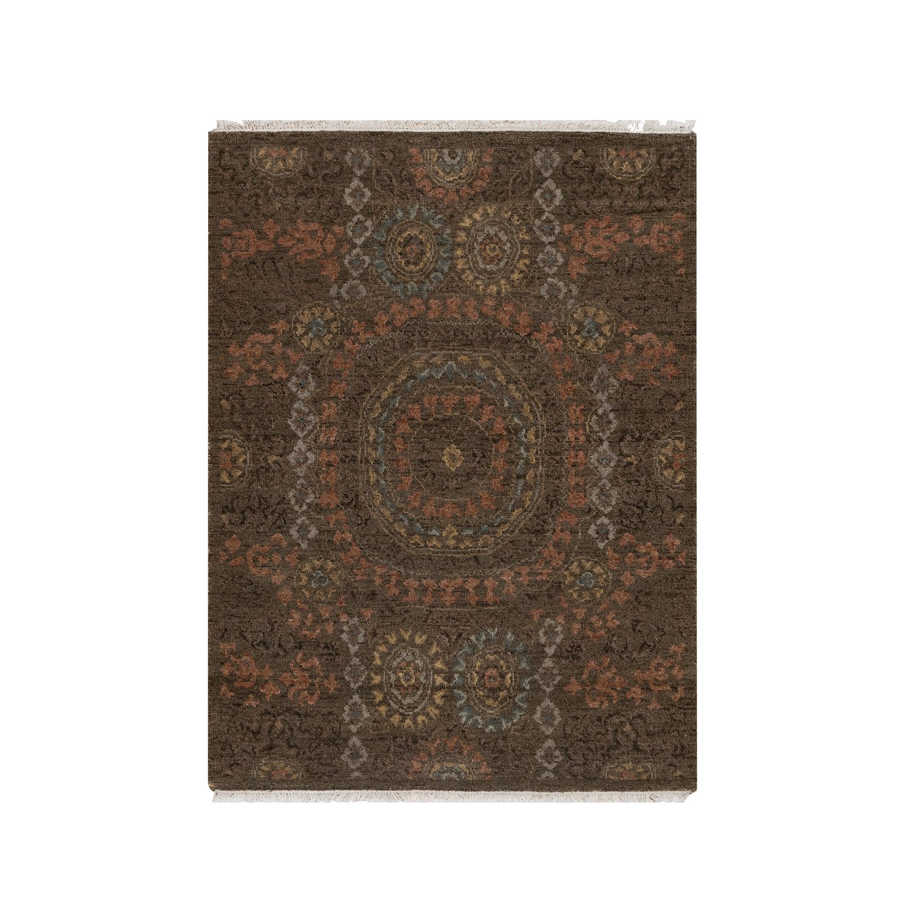 Chocolate Brown, Mamluk Design, Pure 100% Himalayan Wool, Vegetable Dyes, Hand Knotted, Mat, Oriental Rug